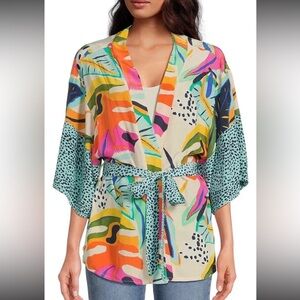 Paparazzi Tropical Print Mix Leafy Colorful Kimono Wrap Women’s Sz L/XL